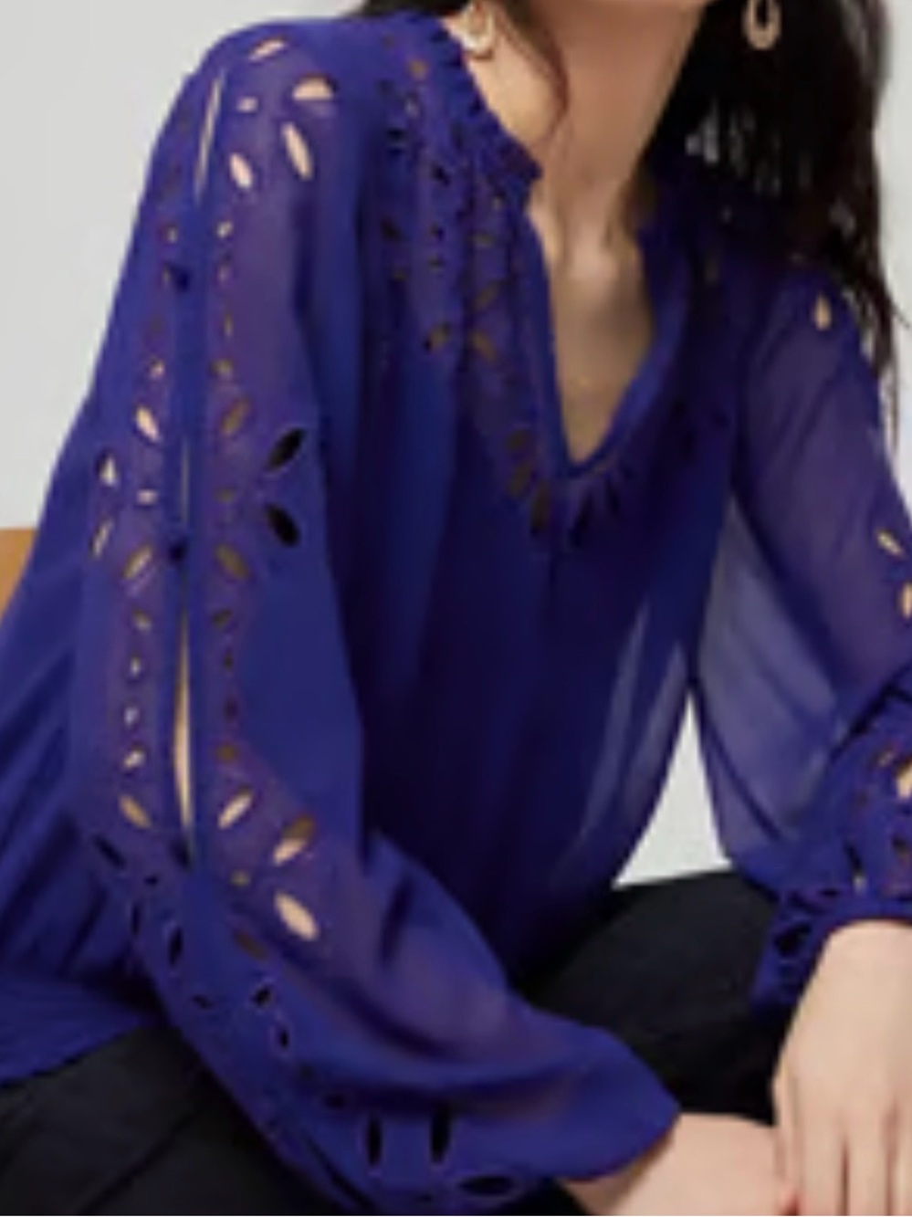 NEW White House Black Market Royal Purple Eyelet Peasant Top